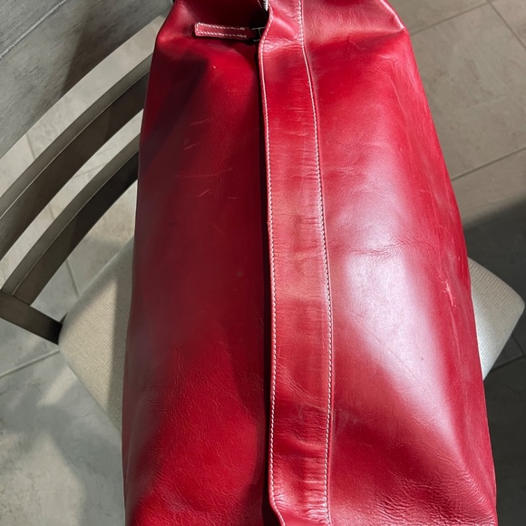 J. Jill Red Leather Weekender Travel Bag - Used - Picture 4 of 8